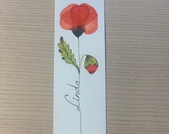 Marque-page aquarelle coquelicot rouge – Marque-page floral artistique pour livres