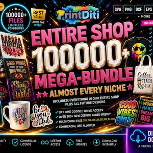 1M+ Mega Graphics Bundle | svg png pdf eps dxf ai | Designs, Fonts & Sublimation Files | PLR MLR Commercial Use | Instant Digital Download