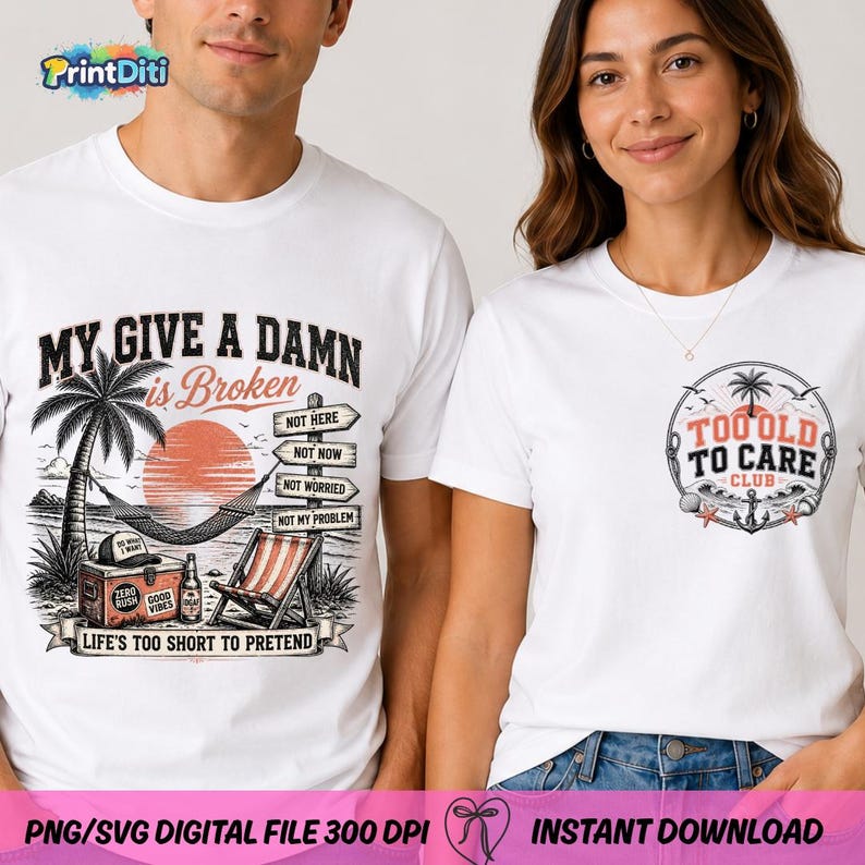 Clube "Velho Demais Para Me Importar" PNG, Pacote de Designs para Camisetas Frente e Verso, Meu Lado Não Me Importa Mais com Nada, Gráfico Engraçado para Aposentadoria na Praia - Download Digital imagem 6