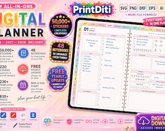 2026 2027 2028 Digital Planner, Hyperlinked Goodnotes Planner, Daily Weekly Monthly Organizer, iPad Planner, Instant Download