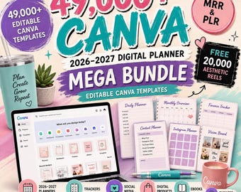 49,000+ Digital Planner Bundle 2026–2028, Editable Canva PLR MRR Planner Templates, GoodNotes Notability, Daily Weekly Journal MRR