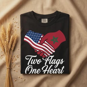 Personalized Two Flags T-Shirt | Custom Heritage Tee | Moroccan American Gift | Diaspora Pride | World Cup 2026 | 240+ Country Combos