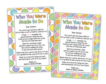Who You Were Made to Be | Instruction Card for Teachers to Sign | End of School | Graduation | Printable Who You Were Made to Be Card