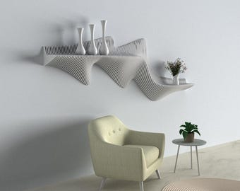 Estante de pared paramétrico artesanal: moderno estante flotante ondulado