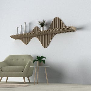 Parametric Floating Wall Shelves - Wavy Wood Mounted Decorative Shelf - Wave Wooden 3D Handmade Shelf - Elegant Unique Picture Wall Shelves