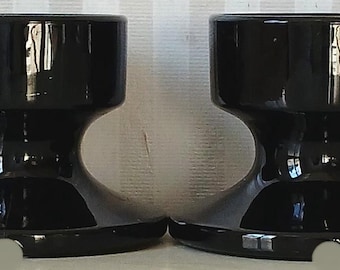 2 Diabolo design candlesticks & or ashtrays in black opaline