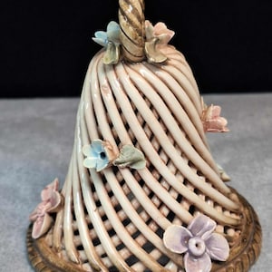 Nuova Capodimonte Porcelain Bell – Hand Painted with Raised Floral Design, Italy, Original Sticker
