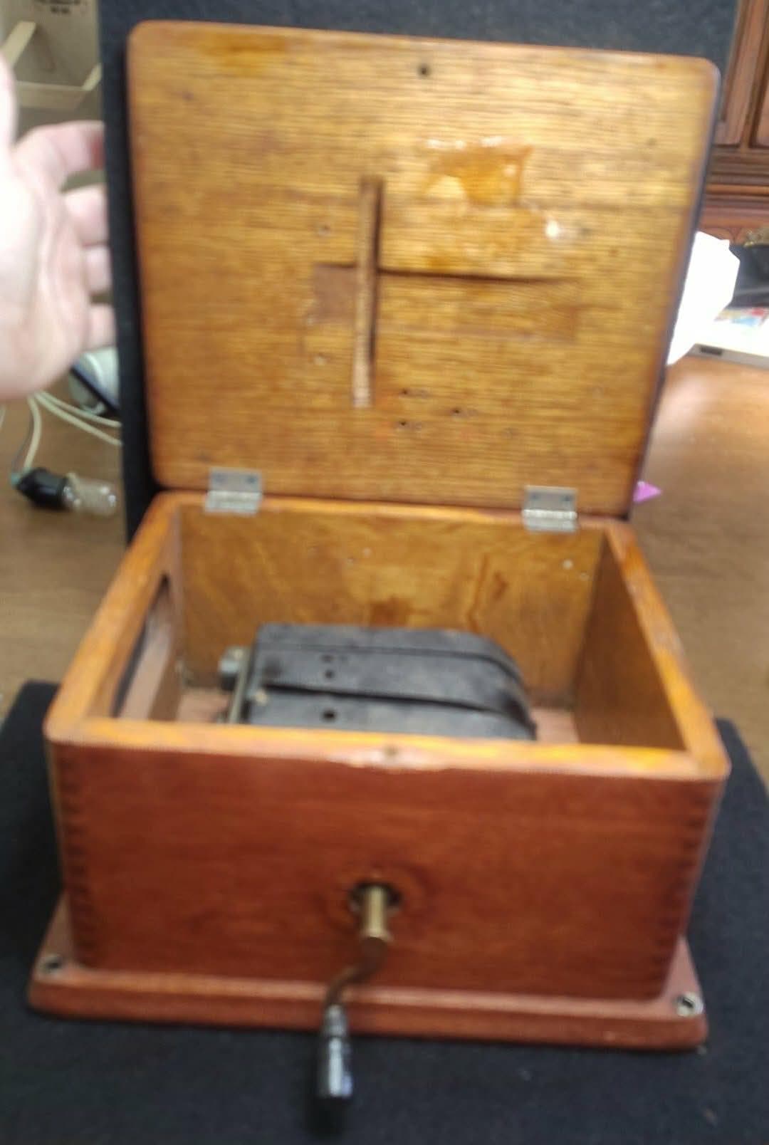 Vintage Wooden Telephone Magneto Hand Crank Generator Box
