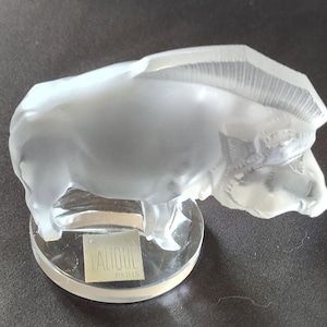 Lalique Crystal Boar Figurine | Signed Frosted Glass | French Vintage Animal Sculpture