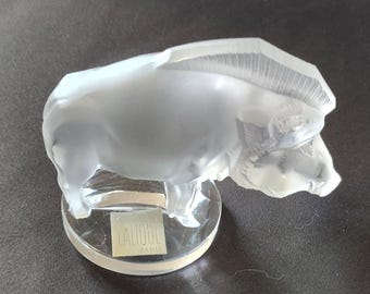 Lalique France Crystal Bear Figurine, Ursus Motif, Frosted Glass