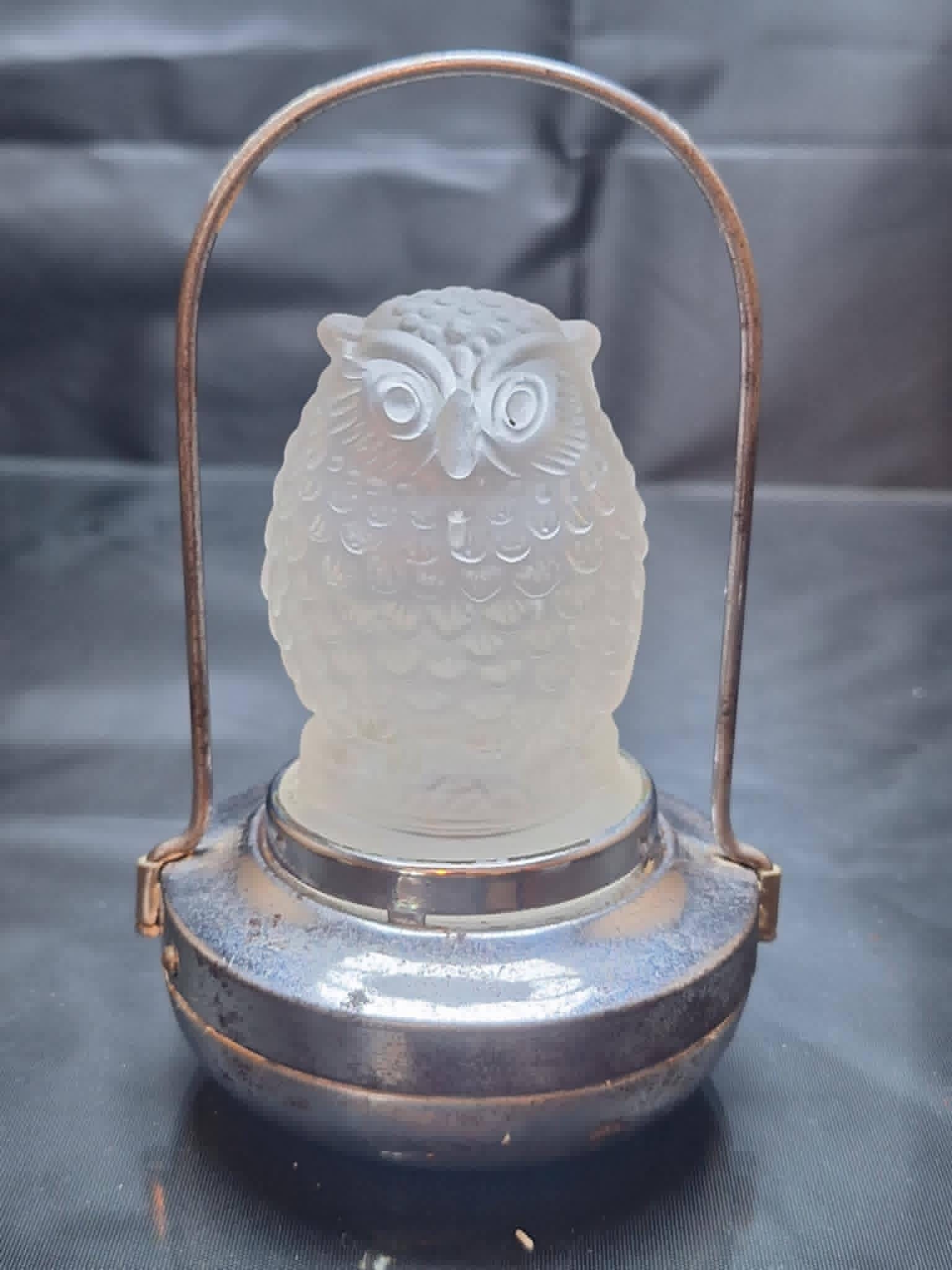 1930s Rare Pifco Frosted Glass Owl Nightlight Lantern ~ 5” Tall