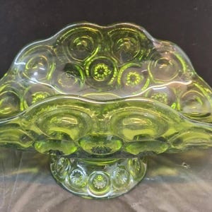 LE Smith Moon and Stars Banana Dish - Green Glass Vintage Decorative Bowl