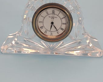Waterford Crystal Desk Clock | Small Vintage Glass Mantel Table Clock 4” | Elegant Home Office Decor | Requires Battery