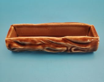 Vintage Wade England Log Trinket Dish | Ceramic Wood Effect Catchall Tray 5” | Collectible Mid Century Wade Novelty Pottery
