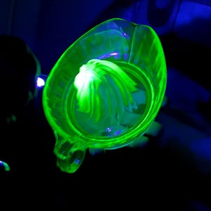 Green Vaseline Uranium Depression Glass Citrus Juicer