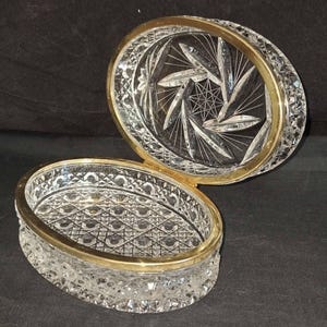 Early 20th Century French Baccarat Cut Glass and Brass Jewelry Box