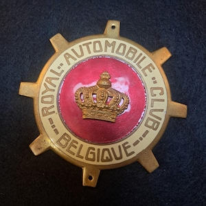 Vintage Royal Automobile Club of Belgium Car Badge  Brass & Enamel RACB Auto Emblem Collectible European Motoring Memorabilia