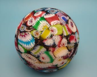 Murano Glass Millefiori Paperweight 3 Inch Italian Art Glass Multicolor Floral Cane Orb Sphere Collectible Vintage Desk Decor