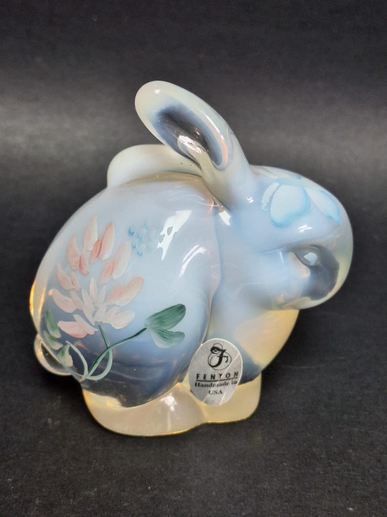 Fenton Glass - Bunny Rabbit - French Opalescent - Painted Pink Thistle ...