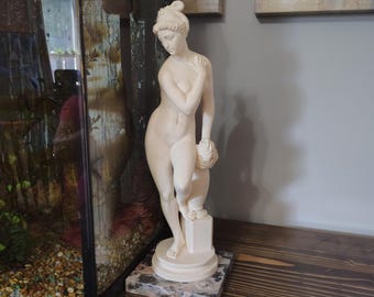 Large A. Santini Style Neoclassical Nude Sculpture | 17” Classical Female Statue on Marble Base | Vintage Italian Decorative Art Figure