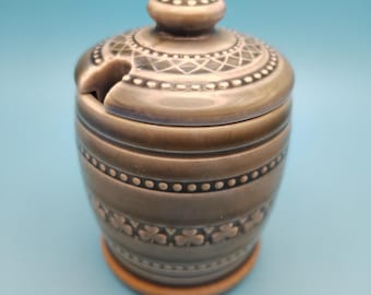 Vintage Irish Porcelain Clover Sugar Jar | Lidded Ceramic Canister with Spoon Slot | Shamrock Kitchen Storage Pot Made in Ireland Style