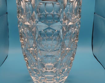 Monumental Saint-Louis France Crystal Vase - Ultra Heavy 11” Geometric Block Cut Centerpiece - Rare Vintage Signed French Art Glass