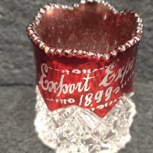 1899 National Export Expo Ruby Flash Toothpick Holder - Philadelphia Souvenir - Scalloped Rim Diamond Base