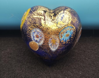 Vintage Murano Glass Heart – Italian Millefiori & Gold Leaf Hollow Art Glass