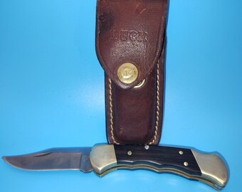 Vintage Buck 112 Ranger Folding Knife USA Made | Lockback Pocket Knife with Leather Sheath | Collectible Outdoor Hunting Knife