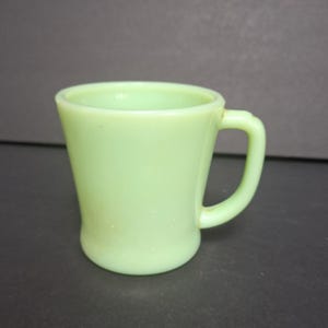 Jadeite Fire King D Handle Mug Made in USA – Vintage with Staining (No Chips or Cracks) – 3.5&quot;