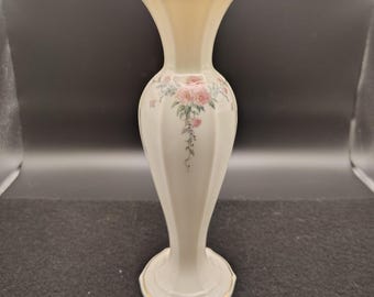 Lenox 8" Porcelain Vase with Pink Roses & Gold Trim – Made in USA, Vintage Collectible