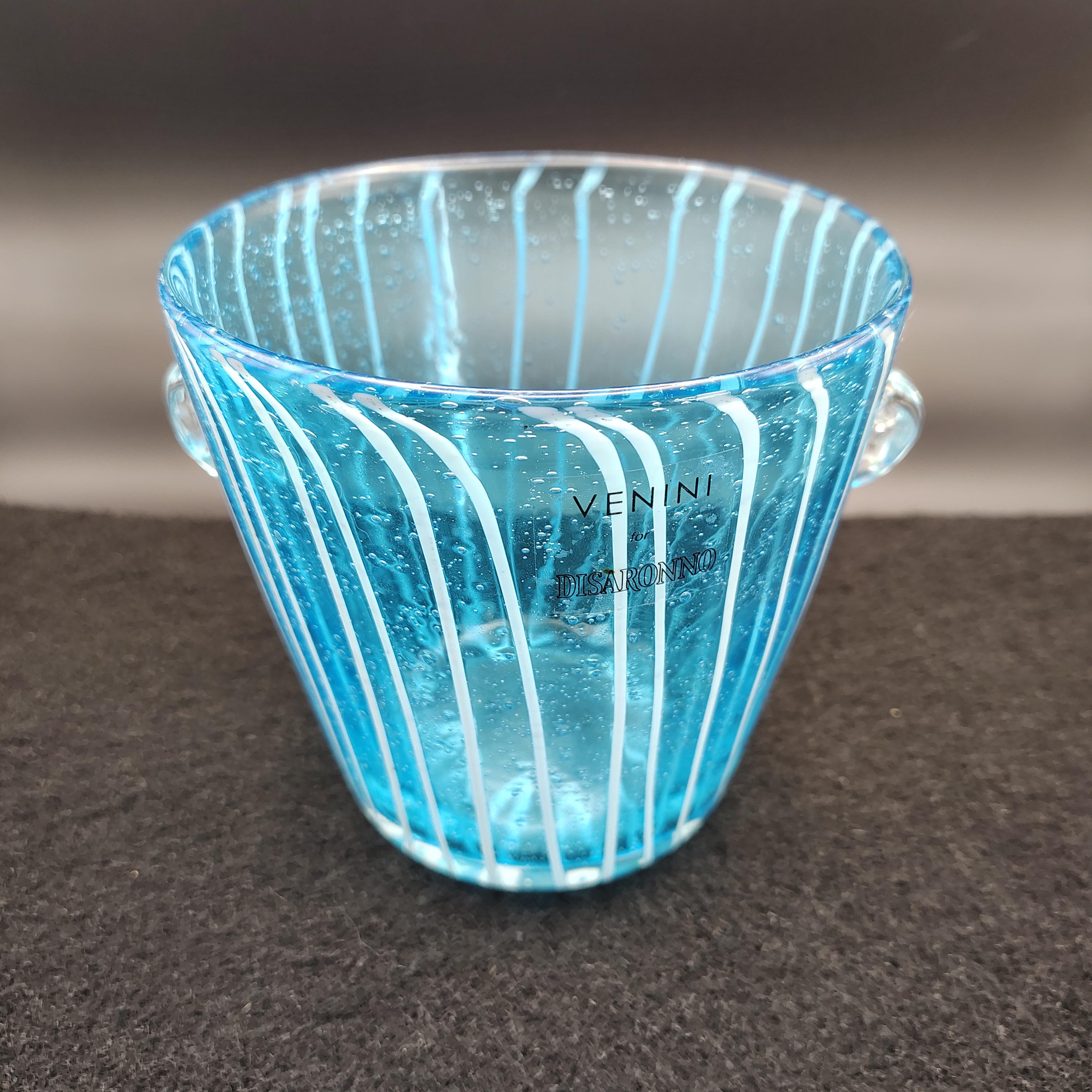 Venini for Disaronno Ice Bucket – Blue White Striped Latticino