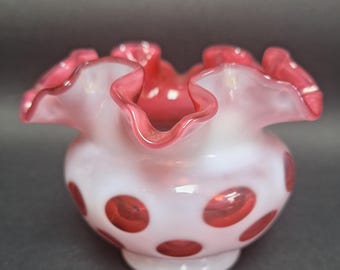 Vintage Fenton Cranberry Opalescent Coin Dot Ruffled Vase - Etsy