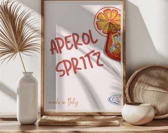 Aperol Spritz | Printable Wall Art | Italian Cocktail Illustration | Minimalist Bar Decor Digital Download