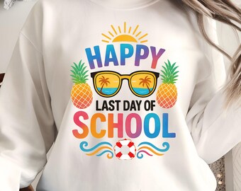 Glad sista skoldag PNG, färgglad sommarsublimeringsdesign för lärare och barn