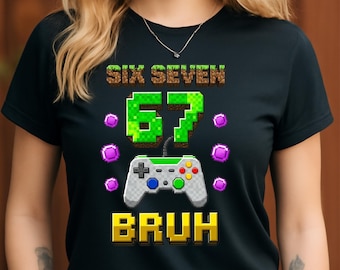 Six Seven 67 Gaming Meme PNG, Pixel Game Controller Design, Funny Gamer Humor PNG