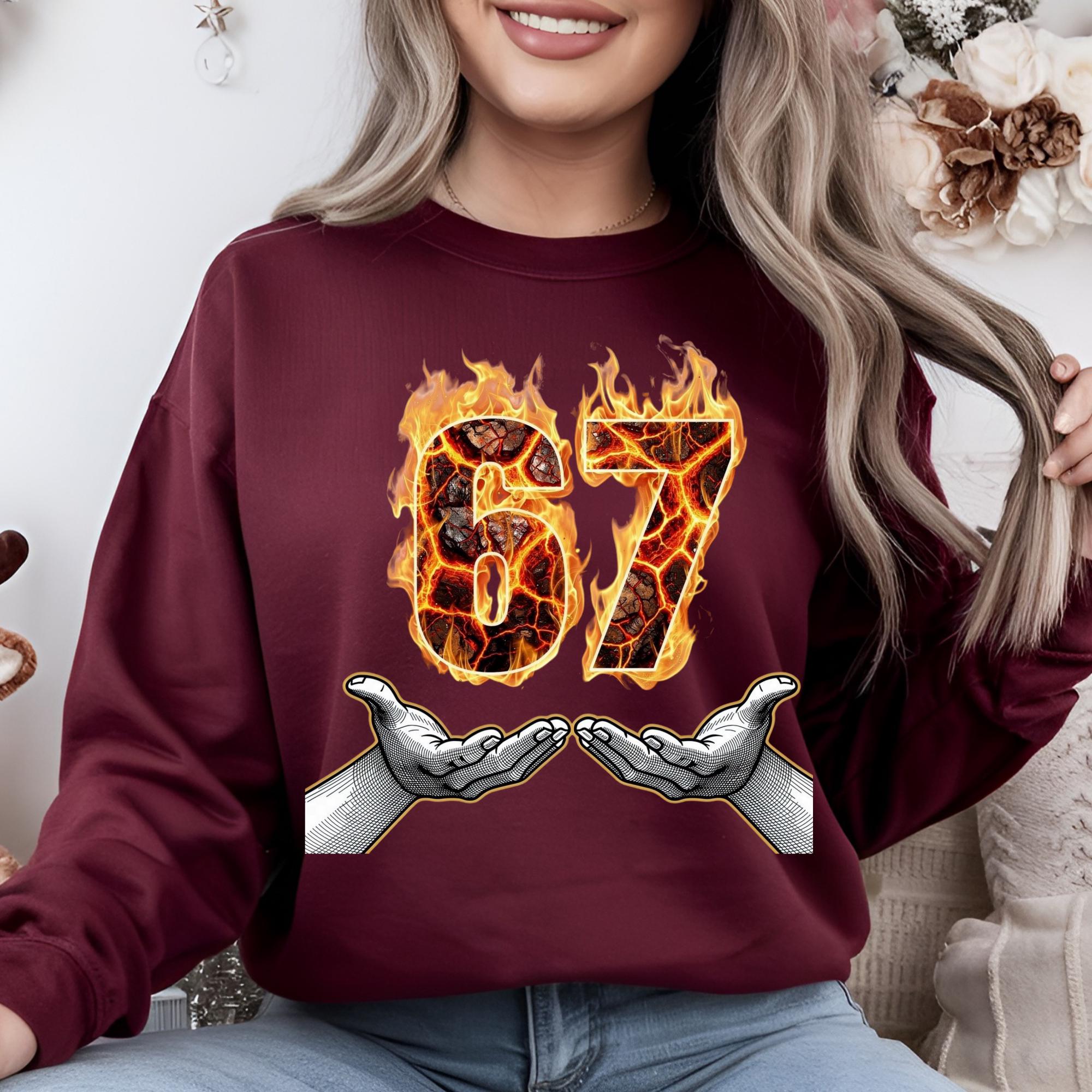 67 Fire Number PNG, Flaming Lava Style Meme Design, Bold Six Seven PNG ...