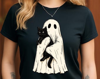 Spookachtig spook met zwarte kat PNG | Halloween sublimatie (digitale download)