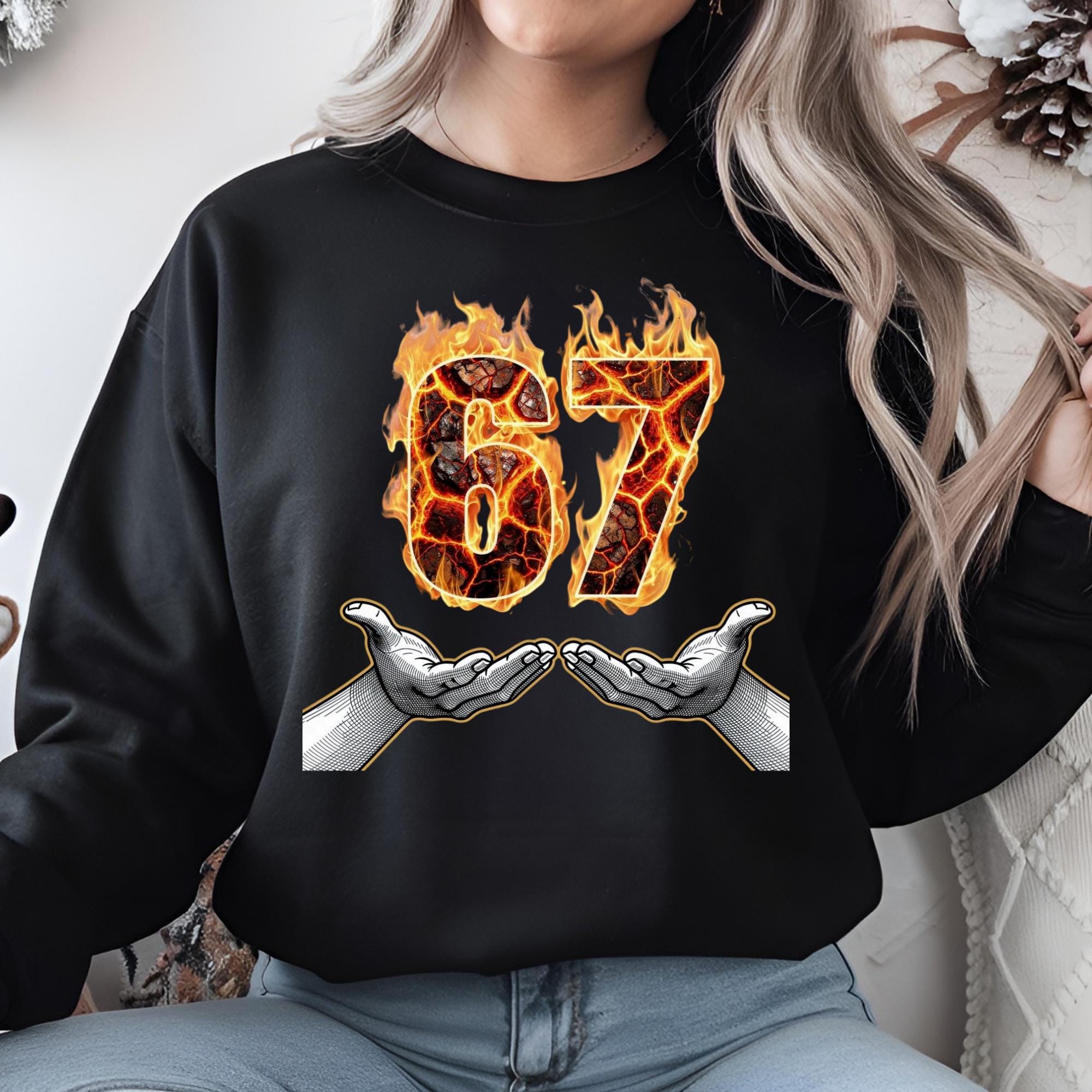 67 Fire Number PNG, Flaming Lava Style Meme Design, Bold Six Seven PNG ...