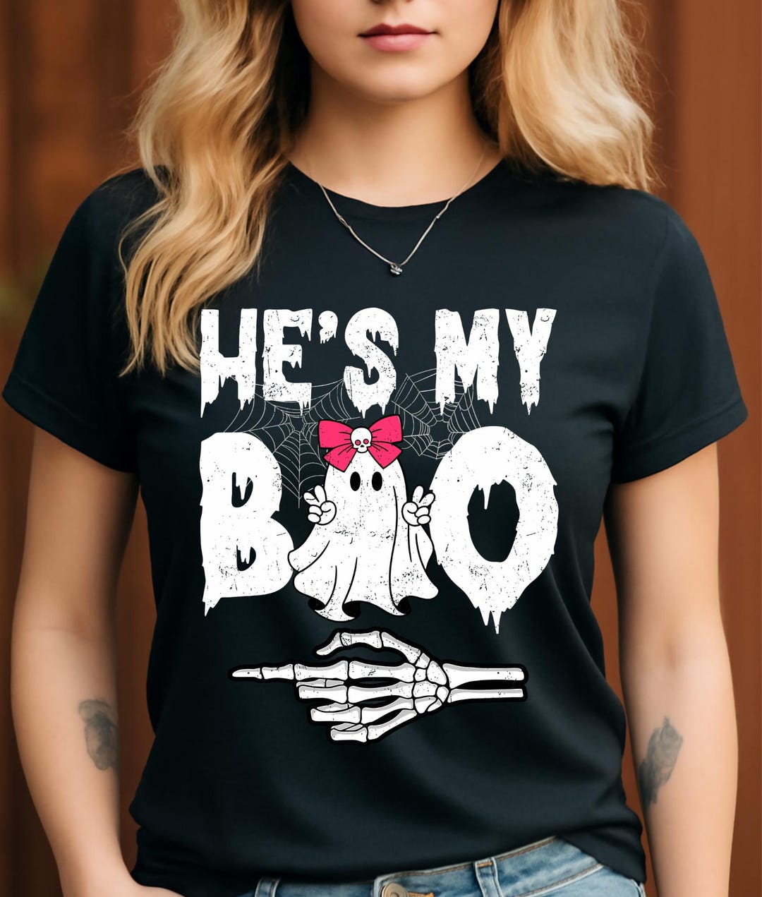 Hey Boo Skeleton He’s My Boo PNG | Cute Ghost Couple Halloween Design | Funny Matching ...