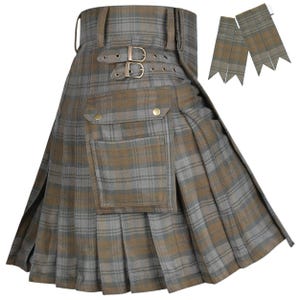 Kilt utilitaire tartan pour homme, laine acrylique écossaise, effet patiné noir