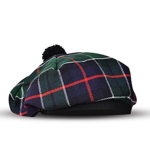 Scottish Tam O Shanter Hat Green Leslie Tartan Wool Beret Acrylic Wool Tammy Cap Traditional Scottish Woolen Hat