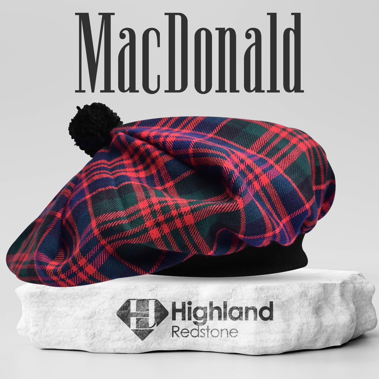 Macdonald Tartan Tam O Shanter Hat, Acrylic Wool Scottish 