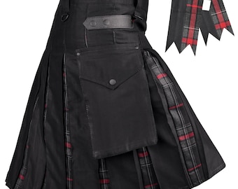Men's Black Utility Kilt: Handmade Modern Highland Cargo Kilt