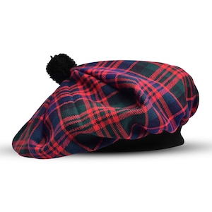 MacDonald Tartan Tam o Shanter Hat, Acrylic Wool Scottish Bonnet