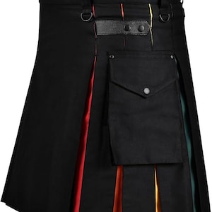 HIGHLAND REDSTONE Hybrid Utility Rainbow Kilts for Men Scottish Traditional Kilt with Flashes