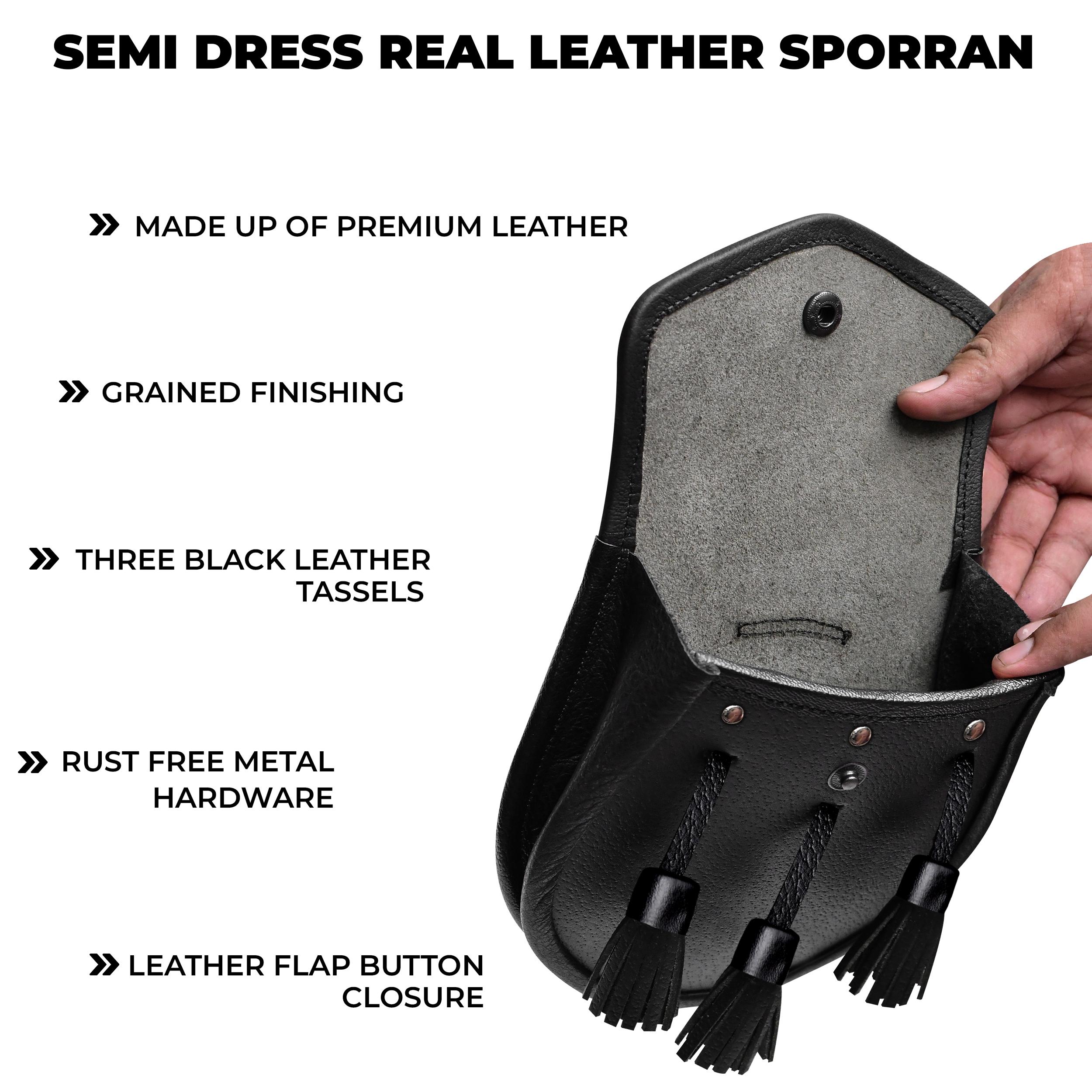 2216 Highland Redstone Sporran For Kilt Premium Leather Quality Scottish Amazon.com: Scottish Kilt Sporran Semi Dress Real Leather  main image 2