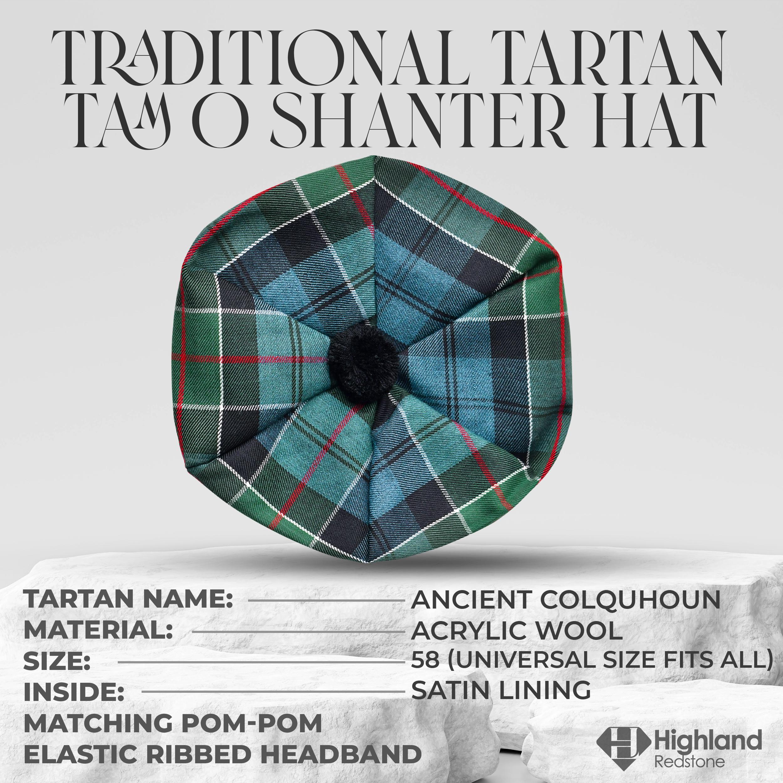 Scottish Tam O Shanter Tammy Hat Tartan Acrylic Wool Ancient 