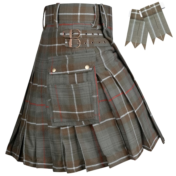 Tartan Utility Kilt for Men I 16oz Scottish Tartan Kilts 5 Yards Premium Acrylic Wool Kilts Traditional Mens Kilt (Mackenzie Weathered)