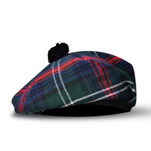 Scottish Tartan Tam o Shanter Traditional Hat Acrylic Wool with Pompom Sutherland Tartan Cap